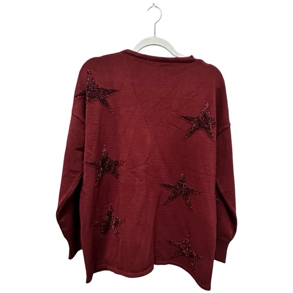 Lauren Vidal Burgundy Star Print V-Neck Sweater – XL - Picture 9 of 13